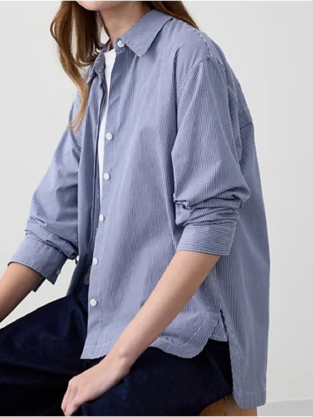 BANANA REPUBLIC Oversized Cotton Shirt in Navy/White Woven Stripe - NWOT